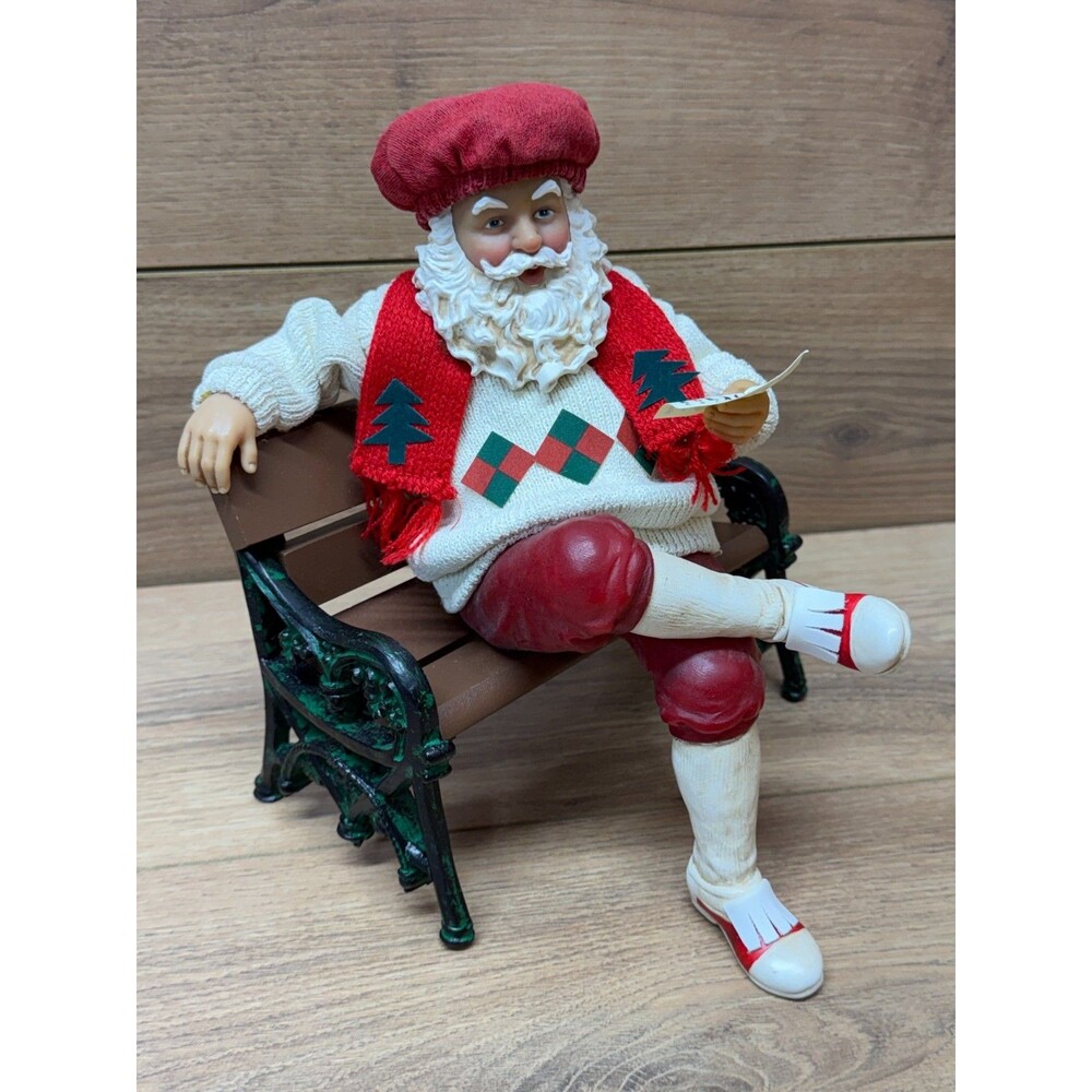Clothtique Possible Dreams "Checking it Twice" Golfing Santa on Bench 2000